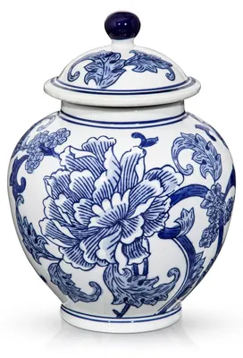 Image de Vase chinoise avec couvercle - Céramique peinte à la main, décorée de motifs de pivoines