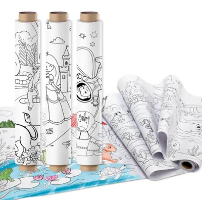 Produktbild von Joya Creative Malvorlagen auf Rolle Nachfüllpackung 3x10 Meter – Tiere, Prinzessinnen und Weltall Malrollen für Papierrollenhalter