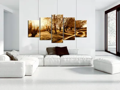 Produktbild von Akustikbild Bäume Weg 200x100 cm Bilder Akustikschaum Hochleistungsschallabsorber Schallschutz Leinwand 5 tlg Wandbild Raumakustik Schalldämmung c-B-0029-b-p