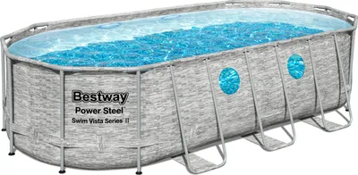 Produktbild von Bestway® Power Steel™ Swim Vista Series™ Frame Pool Komplett-Set mit Filterpumpe 549 x 274 x 122 cm, Steinwand-Optik (Cremegrau), oval