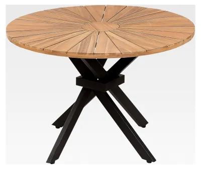 Produktbild von Runder Gartentisch aus Akazienholz, hellbraun, ⌀ 110 cm, moderne Lattenoptik, robust