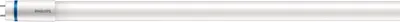 A close-up, side view of a white LED tube light with blue accents on the end cap.