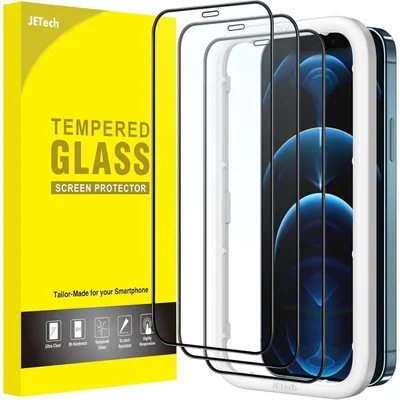 Productafbeelding van Beschermfolie voor iPhone 12/12 Pro (6,1 inch), zwarte rand, gehard glas, HD kwaliteit, 3 stuks