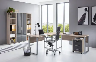 Produktbild von Büromöbel-Set TABOR PRO 3 in Eiche Sonoma / anthrazit Hochglanz, Arbeitszimmer Komplett-Set