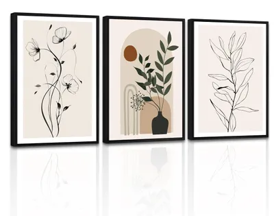 Leinwand-Wandbilder, Boho Abstrakt Botanisch, 30x40 cm, 3 Stück