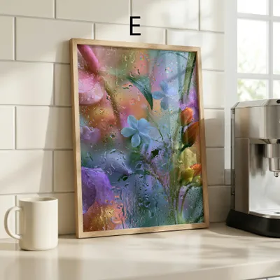 Produktbild von Blumen Poster · Geschenkidee · Blumen hinter Glas und Wassertropfen Poster Ästhetische Natur Fotografie · Dekoprint ohne Rahmen · Motiv E · 30 × 40 cm