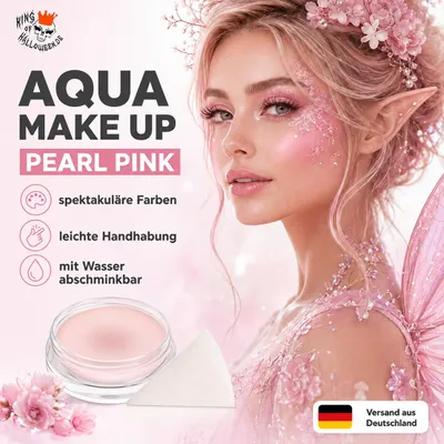 Produktbild von Premium Aquaschminke Pearl Pink 14 g mit passendem Schminkschwamm – wasseraktivierbare Gesichtsfarbe mit hoher Deckkraft für Halloween Make-up, Karneval, Fasching, Cosplay, Theater, Bühne, Gothic Look, Totenkopf, Skelett, Zombie, Hexe, Vampir, Teufel, Hor