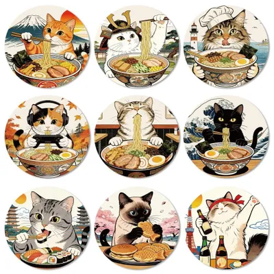 Produktbild von Holzuntersetzer mit japanischem Katzenmotiv