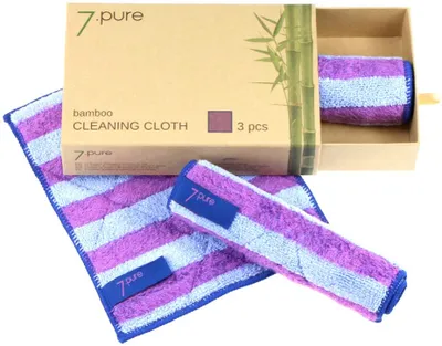 Produktbild von 7.pure Bambus Putzlappen & Putztücher | 3 Stück | 20 x 25 cm | ohne Putzmittel | Reinigen ohne Fusseln | Waschbar | Putzschwamm, Tücher