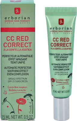Produktbild von Erborian CC Red Correct, CC Creme, Frauen, normale Haut, Anti-Rötung, Röhre, AQUA/WATER - CYCLOMETHICONE – ETHYLHEXYL METHOXYCINNAMATE - DIPROPYLENE GLYCOL - GLYCERIN - ZINC...