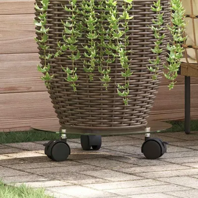 Immagine prodotto di vidaXL Supporto per piante con rotelle 2 pezzi in vetro temperato 28 cm rotondo