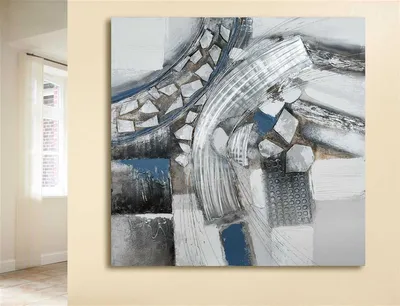 Produktbild von Gilde Gemälde "Voltare" creme/weiß/silber/blauhandgemalt Breite 100,0 cm Höhe 100,0 cm 38884