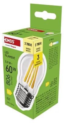 Immagine prodotto di EMOS Lampada LED Edison MiniGlobe, 5,9W in sostituzione della lampadina a incandescenza da 60W, lampadina vintage rotonda con base E27 e luminosità 806 lm, bianco caldo 2700 K