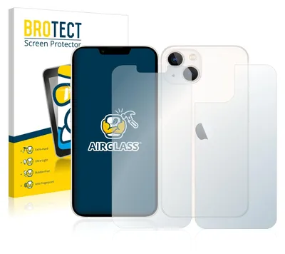 A product shot of screen protectors for an Apple iPhone 13, with packaging.