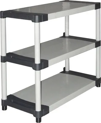 Produktbild von Kunststoffregal, TOOD, 3 Tabletts, 80 kg Traglast pro Tablett, 80x40x85 cm, Schwarz/Grau
