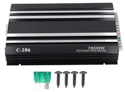 Image de Amplificateur de voiture 7800W - 4 canaux - Aluminium - Pour voiture/camion/bateau - 12V - Compact 320x205x45mm