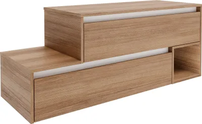 Produktbild von FACKELMANN VITA Waschbeckenunterschrank 129 cm, Braun hell mit weißen Blenden Ein echtes Designstück für dein Badezimmer