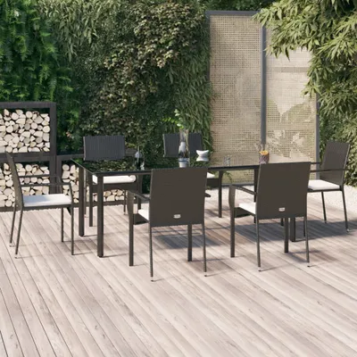 Produktbild von 2025 Moderne Gartenmöbel Set Balkonmöbel-Set 7-tlg. Garten-Essgruppe mit Kissen Schwarz Poly Rattan - Gartenmöbelgarnituren,Design 7548663 4parcel