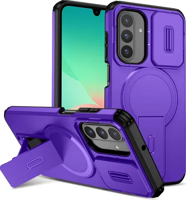 Produktbild von Magnetisch Hülle für Samsung Galaxy A26/A17 5G/4G, Dual Layer Stoßfest Handyhülle mit Dia Kameraschutz, Verstellbarem Ständer Lila
