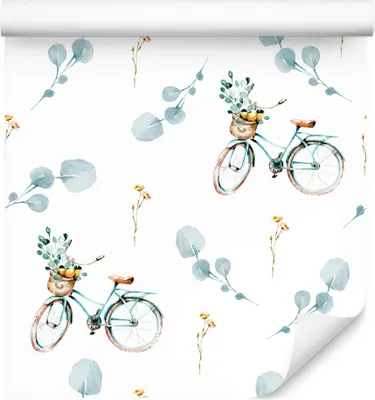 Produktbild von 10m VLIES TAPETE Rolle Kinderzimmer Natur Blumen Fahrrder Aquarell XXL