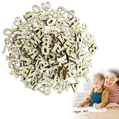 Holz-Buchstaben & Zahlen, 204-teilig, A-Z & 0-9, für Basteln & Lernen