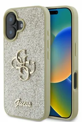 Obrázek produktu pro Pevné třpytivé pouzdro Guess Big 4G pro Iphone 16 - zlaté