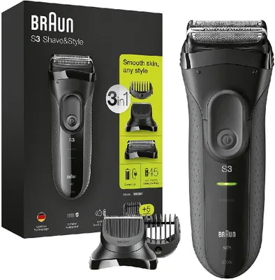Produktbild von Braun Series 3 3000BT, Folienschaber, Grau, 2 SensoFoil, Edelstahl, Tasten, LED