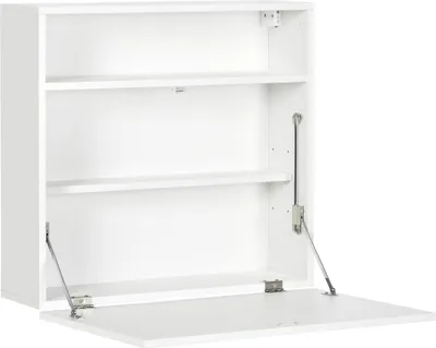 Obrázek produktu pro Skládací nástěnný stolek - Psací stůl s policemi - 64 × 20 × 60 cm - Úspora místa - Obdélníkový tvar - Melamin - Bílý