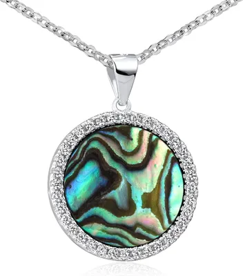 Produktbild von MATERIA Perlmutt Schmuck Anhänger grün - Kettenanhänger Silber 925 Damen rund mit Abalone Muschel + Zirkonia mit Kette