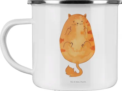 Produktbild von Mr. & Mrs. Panda Teetasse Katze Mittelfinger - Weiß - Geschenk, Haferl, becher emaille, Witzig, Outdoor Tasse, Genervt, Tiger, Cat, Cats