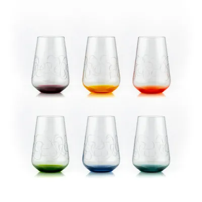 Produktbild von Saftgläser Wassergläser Longdrinks Kristallgläser Sandra Gravur mehrfarbig 380 ml 6er Set Bohemia Crystalex