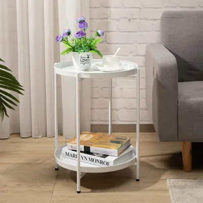 Produktbild von HollyHOME Beistelltisch Metall 2 Ebenen Snacktisch Couchtisch Teetisch Nachttisch Sofatisch
