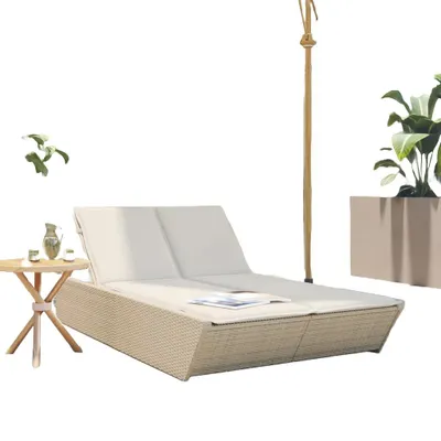 Immagine prodotto di vidaXL Lettino doppio con cuscini Beige in poly rattan