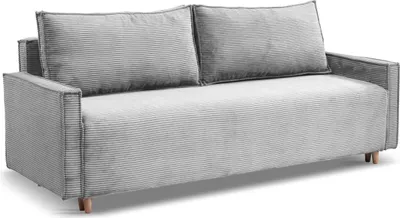 Produktbild von Sofa mit Schlaffunktion und Bettkasten - Moderner Cordstoff - Hellgrau - 214x76x88 cm - Farben zur Auswahl - Sofa 3-Sitzer