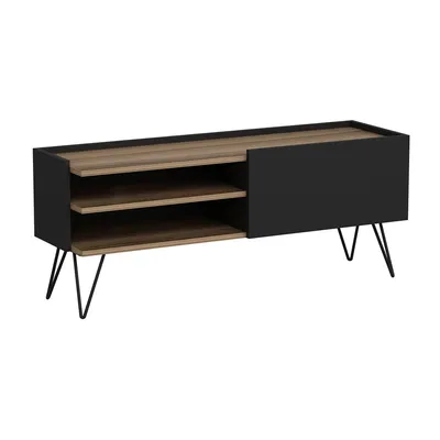 Produktbild von In And OutdoorMatch TV-Schrank Audra - 124 x 37 x 50 cm - Schwarz und holzfarben - Spanplatte und Metall - stilvolles Design