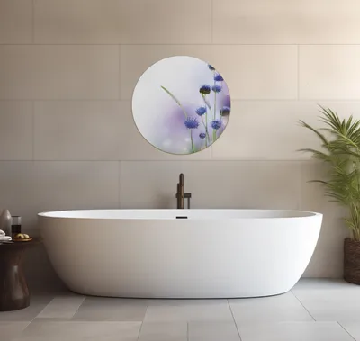 Produktbild von Wallario wasserfestes Poster selbstklebend 60 x 60 cm, Abstrakte lila Blume, Badezimmerposter Spritzschutz mit Hochglanzoberfläche in Glasoptik