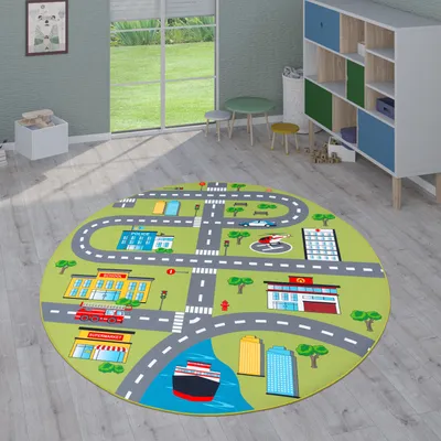 Immagine prodotto di Tappeti per bambini, tappeti a pelo corto per camerette con vari disegni Tappeti da gioco colorati Dimensioni 200 cm rotondi