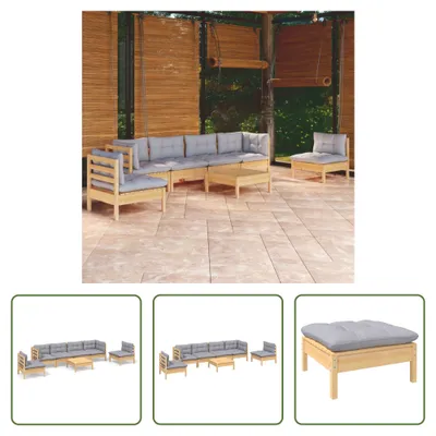 Produktbild von The Living Store 7-tlg. Garten-Lounge-Set mit Grauen Kissen Kiefer Massivholz
