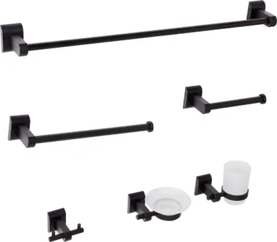 Produktbild von BELIANI Badezimmer-Halter-Set Schwarz Aluminium 6-Teilig Modern Badaccessoires Hardware-Set WC-Garnitur WC-Accessoires-Set Badausstattung Badzubehör