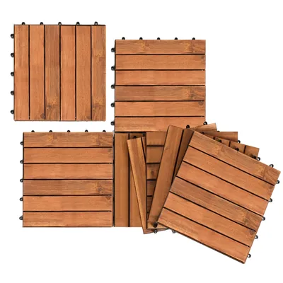 Immagine prodotto di set di 33 piastrelle in legno di acacia 3m² piastrelle per patio piastrelle a scatto mosaico classico 30x30cm