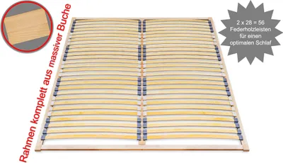 A wooden slatted bed base is shown from a top-down perspective on a white background.