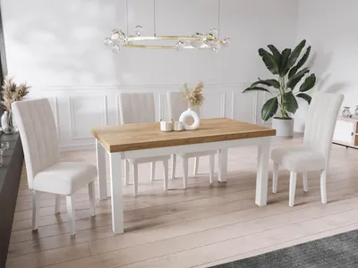 Produktbild von Moderner Rechteckiger Ausziehbarer Esstisch - Platzsparend - Weißen Holzbeine - 200 bis 300 cm - Hergestellt in EU - 200 x 100 cm - Wotan Eiche
