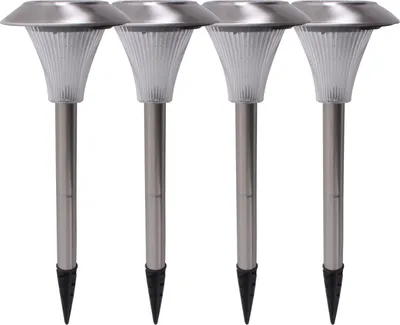 Produktbild von Solarleuchte Set mit 4 LEDs, Außenbeleuchtung, weiß, Solarsäule für den Garten, aus Edelstahl