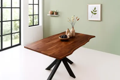 Produktbild von Esstisch Baumkante massiv Akazie nussbaum 140 x 80 Spider-Gestell schwarz BENNI