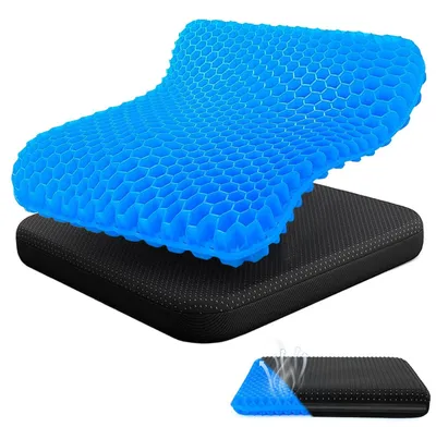 Produktbild von Gel-Sitzkissen, orthopädisch-ergonomische Wabenstruktur, doppellagiges, verdicktes und atmungsaktives Stuhlkissen, Gelkissen für Bürostühle, Küchenstühle