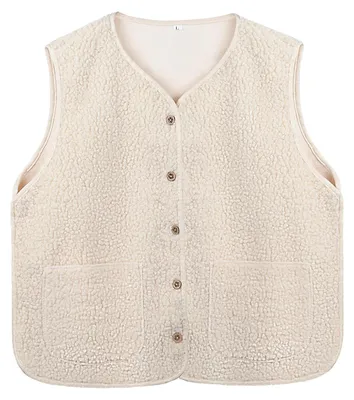Immagine prodotto di Giacca senza maniche in pile effetto shearling sintetica, calda e confortevole, ideale per l'abbigliamento casual da donna