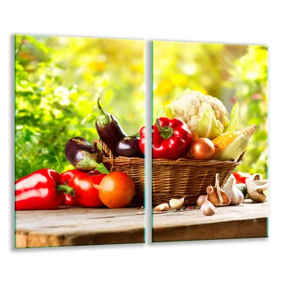 Produktbild von Herdabdeckplatten 2 teilig 30x52 Glaskeramikfeld Abdeckung Glas Gemüse