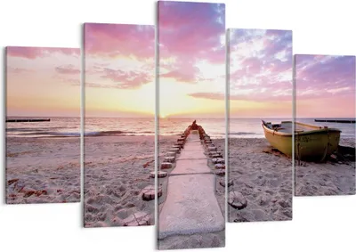 Produktbild von Bild auf Leinwand - Leinwandbild - 5 Teile - Boot Strand Himmel - 150x100cm - Wand Bild - Wanddeko - Wandbilder - Leinwanddruck - Bilder - Wanddekoration - Leinwand bilder - Wandbild - EA150x100-5064