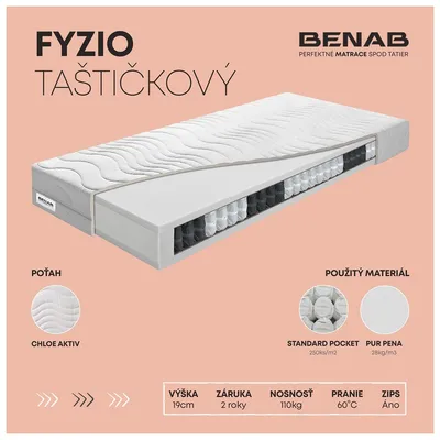 A cutaway view of a mattress showing its internal structure, with accompanying marketing text and material details.