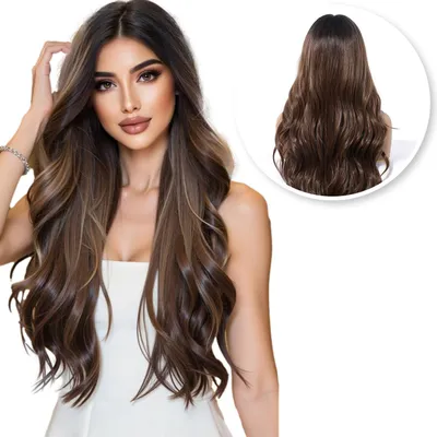 Produktbild von SassyGoods  Perücke Braun 66 cm – Lace Wig Damen Lang Wellig – Waschbar – Dunkelbraune Perücke – Hochwertiges Haarteil